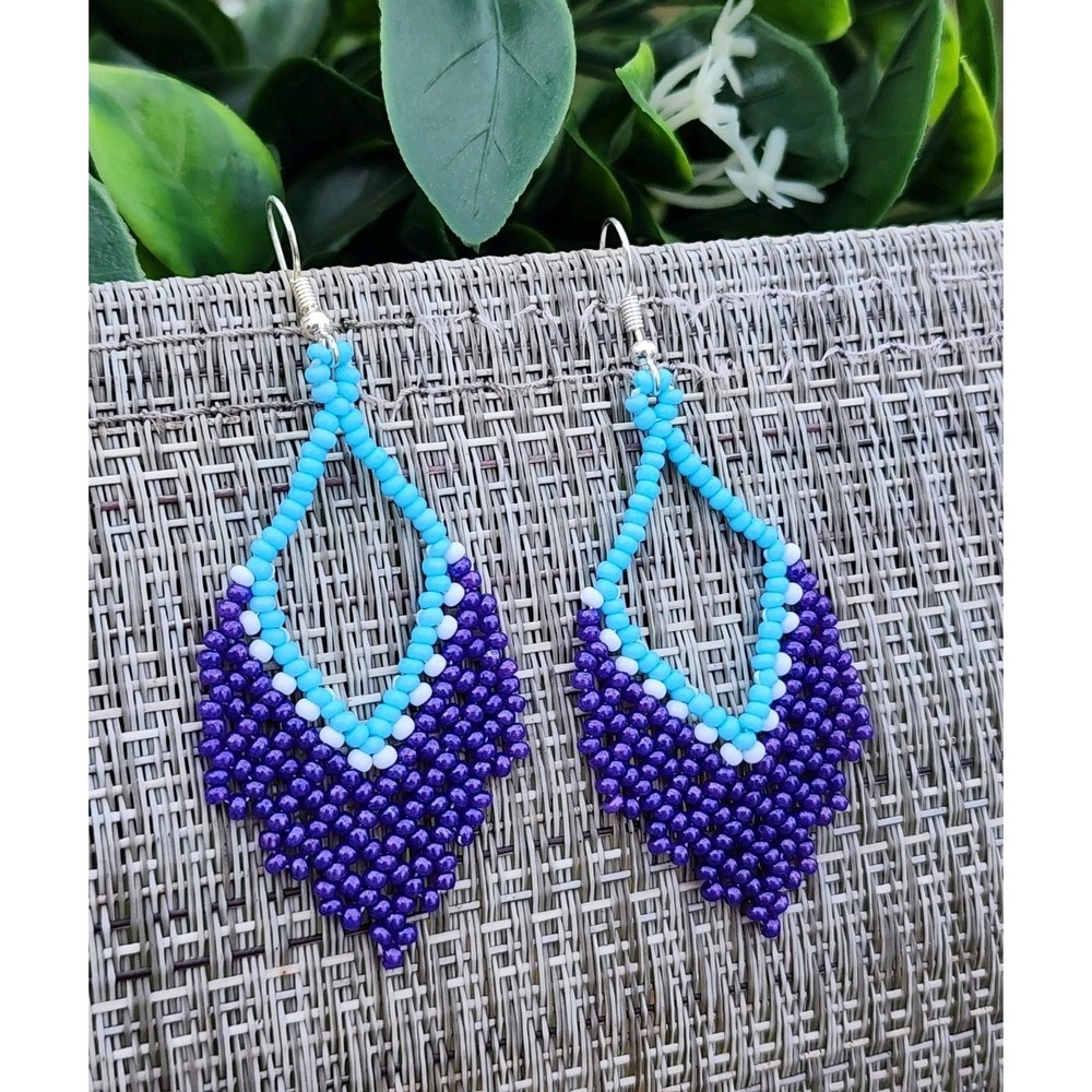Boho  Dangle Earrings Purpple/Sky Blue Bead Drop Festival Summer Style